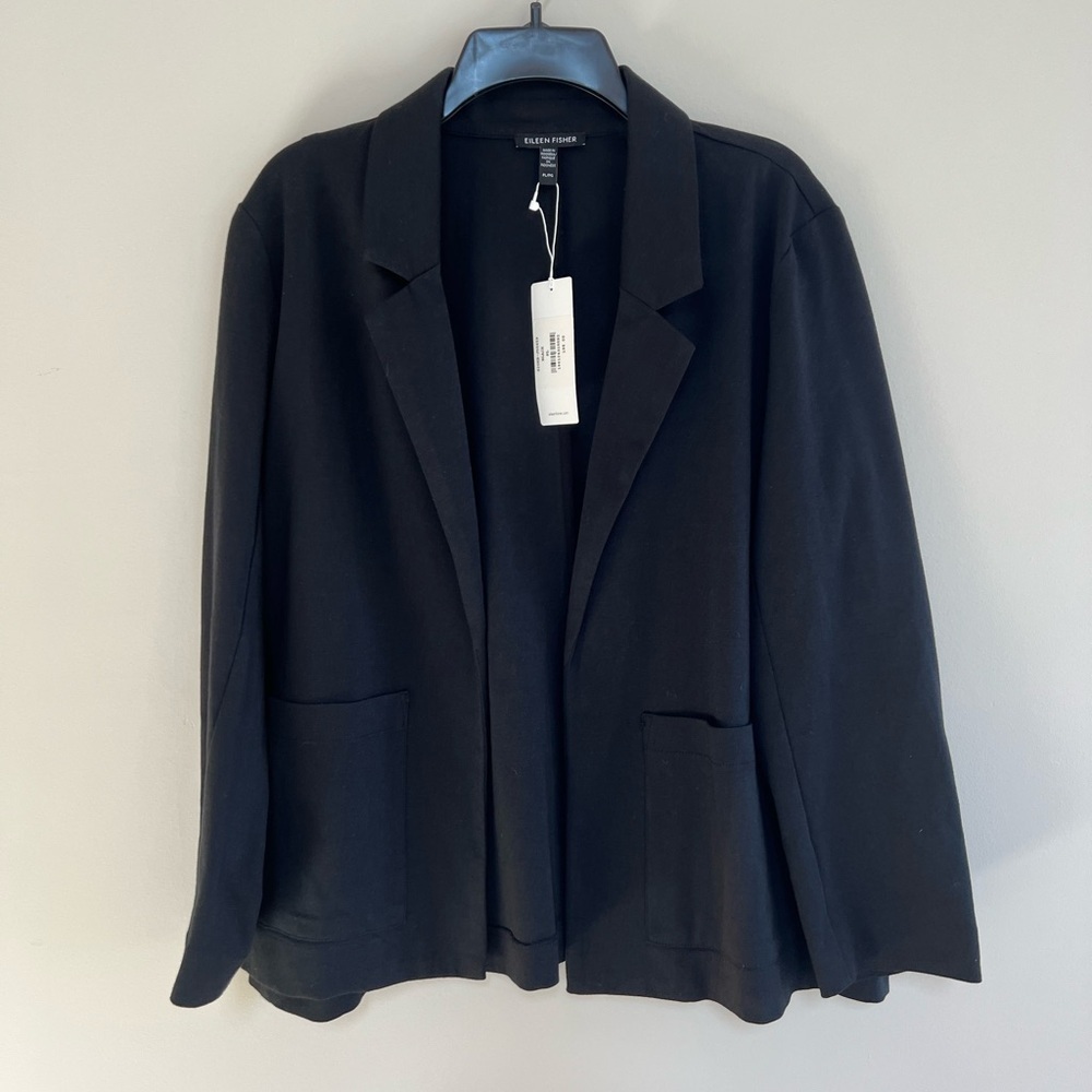 NWT Eileen Fisher Cotton Ponte Blazer in Black, size PL - Picture 4 of 9